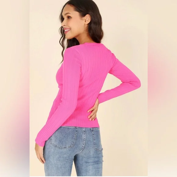 128. Ritz Sweater In Fuschia - Picture 3 of 6